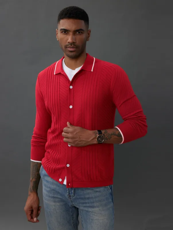 Mens Button Down Cardigan Sweaters Cable Knit Polo Collar Knitwear sold by Paul Jones