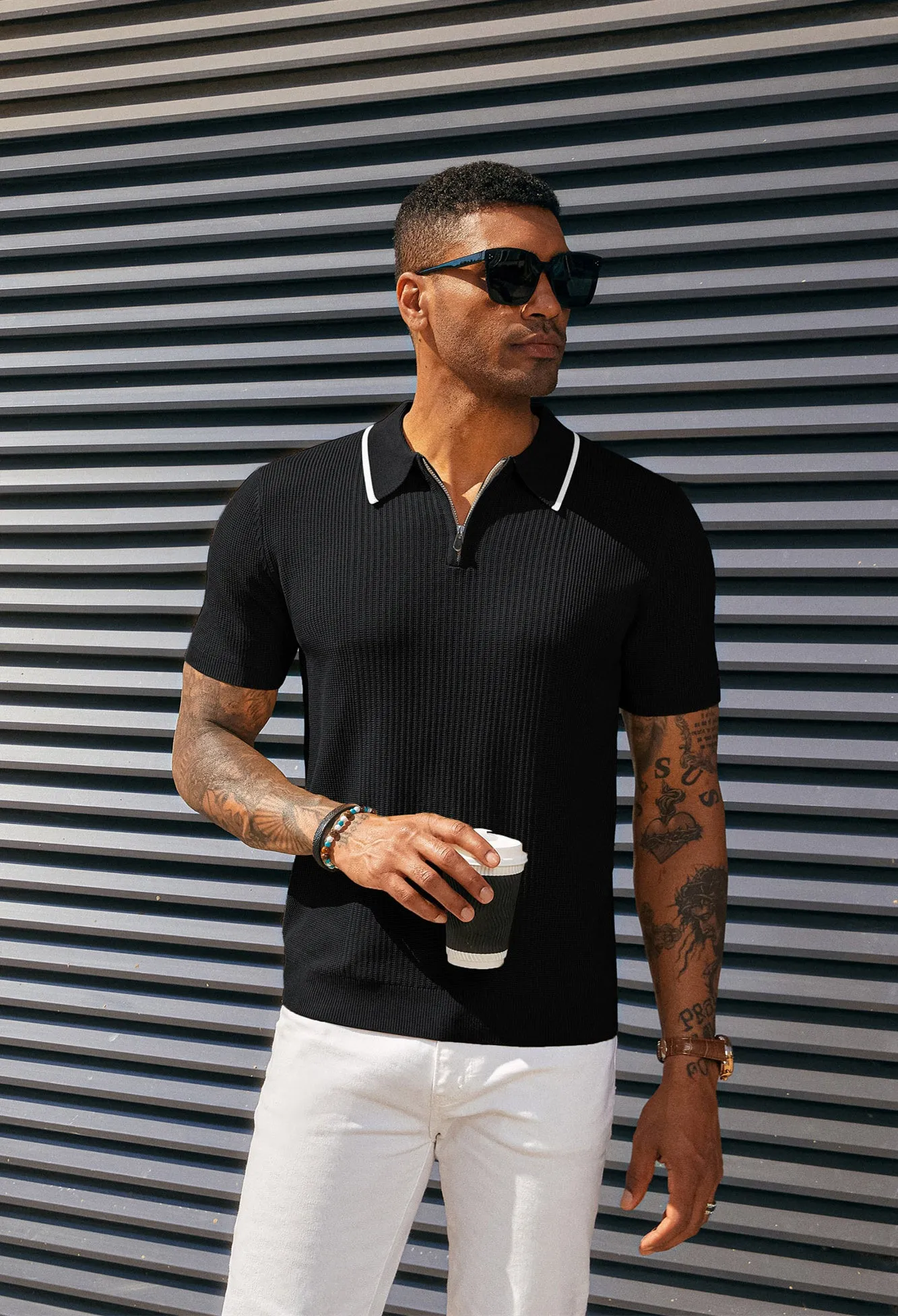 Men Stylish Lapel Collar Knitted Polo-Shirt Short Sleeve Zip-up Neck Knitwear sold by Paul Jones product image thumbnail 5