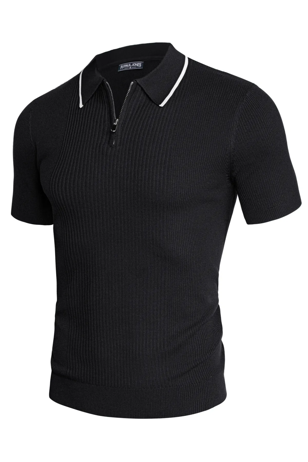 Men Stylish Lapel Collar Knitted Polo-Shirt Short Sleeve Zip-up Neck Knitwear sold by Paul Jones product image thumbnail 4