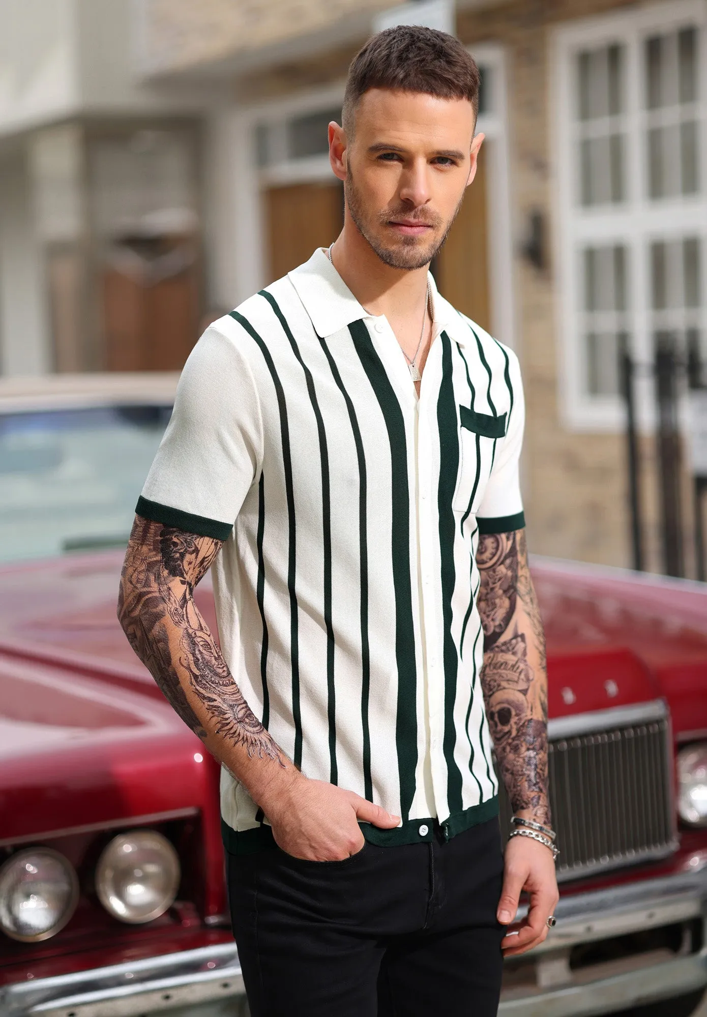 Mens Polo Shirts Vintage Striped Button Down Knitted Golf Cardigans Shirts sold by Paul Jones product image thumbnail 5