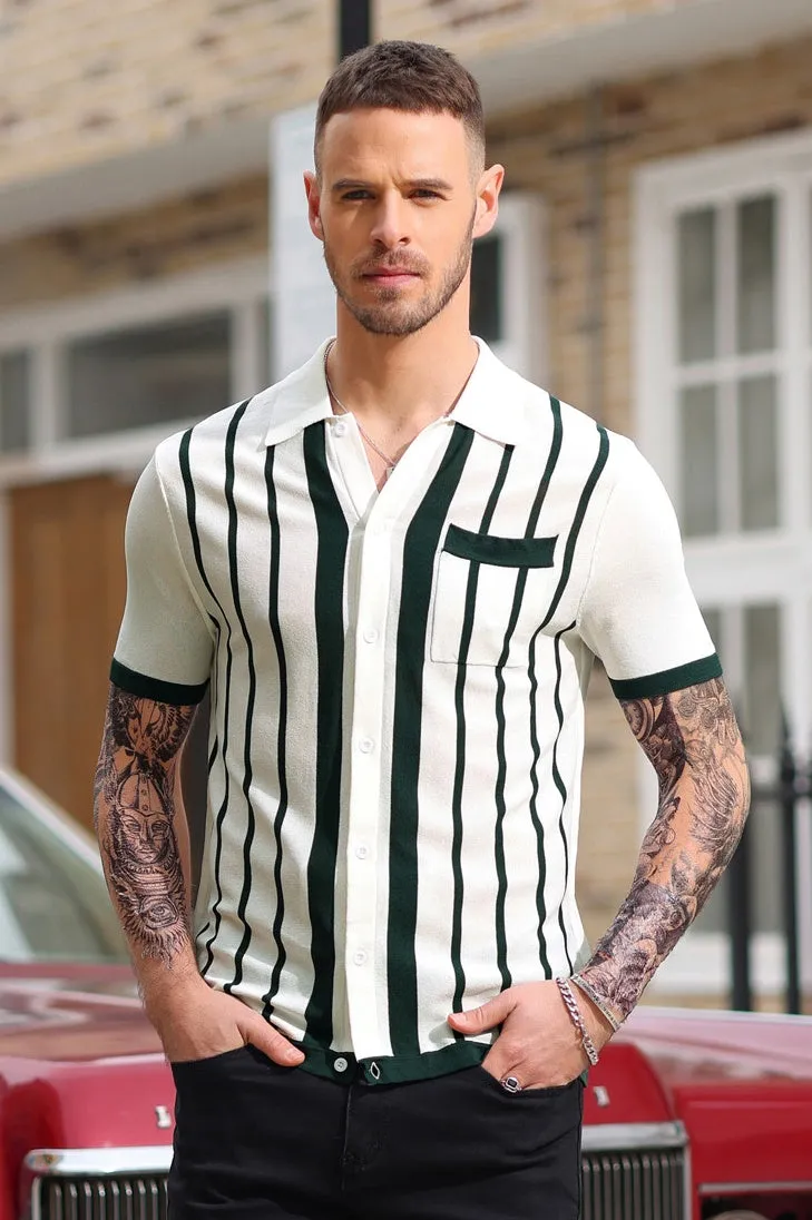 Mens Polo Shirts Vintage Striped Button Down Knitted Golf Cardigans Shirts sold by Paul Jones