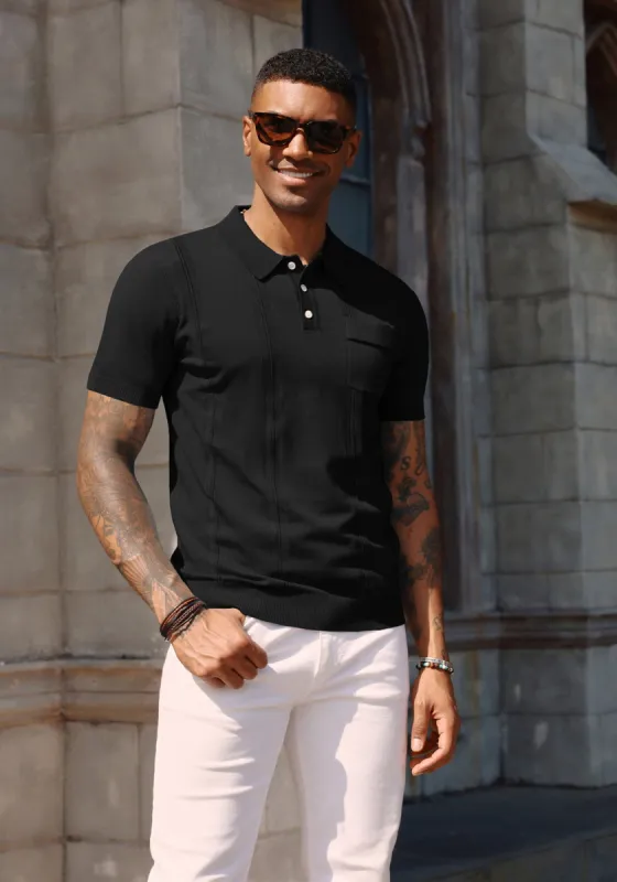 Men's Knit Polo Shirt Short Sleeve Casual Solid Golf Shirts with Pocket sold by Paul Jones