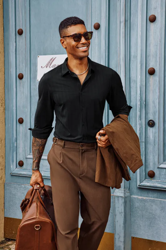 Men Curved Hem Shirt Casual Long Sleeve Classic Collar Button-up Tops sold by Paul Jones