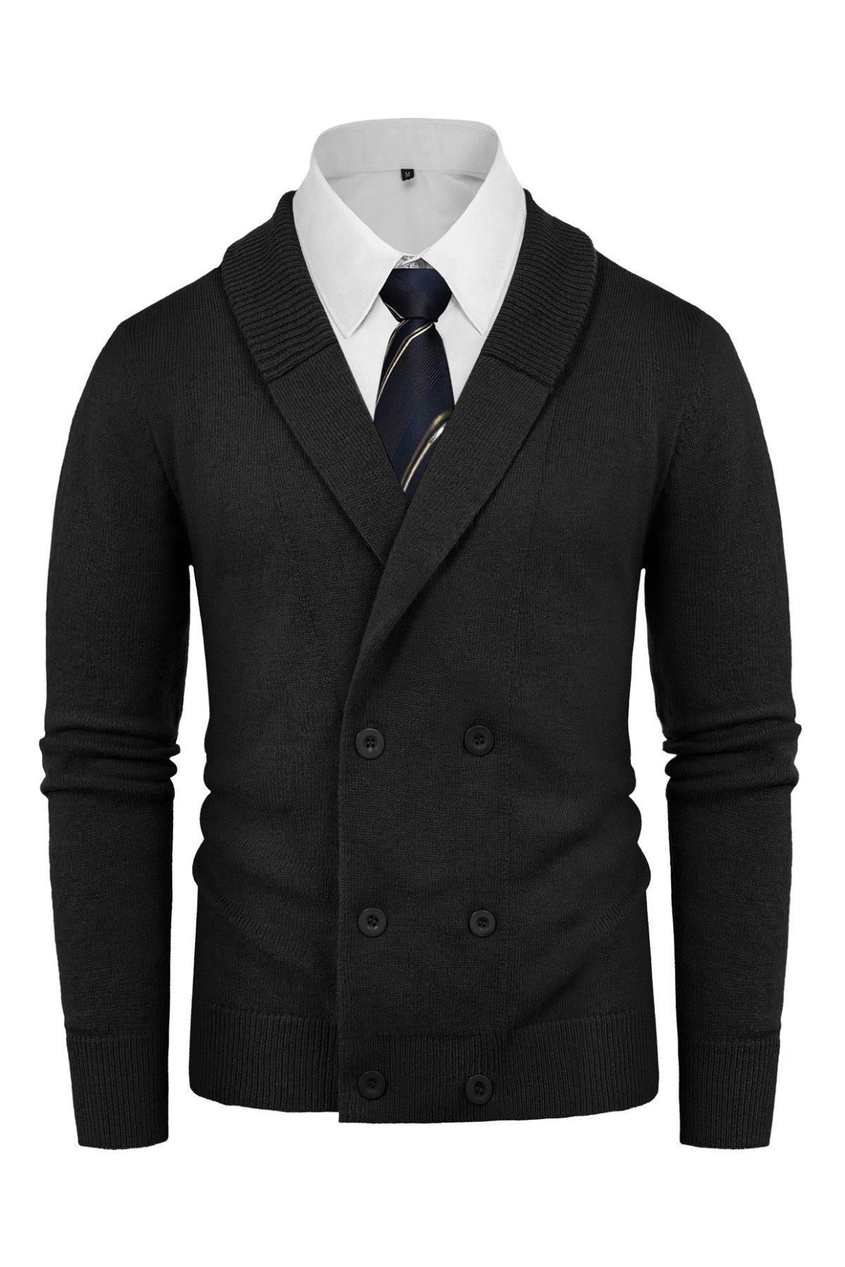 Men's Shawl Collar Cardigan Sweater Double Breasted Slim Fit Knitted Sweater sold by Paul Jones product image thumbnail 3