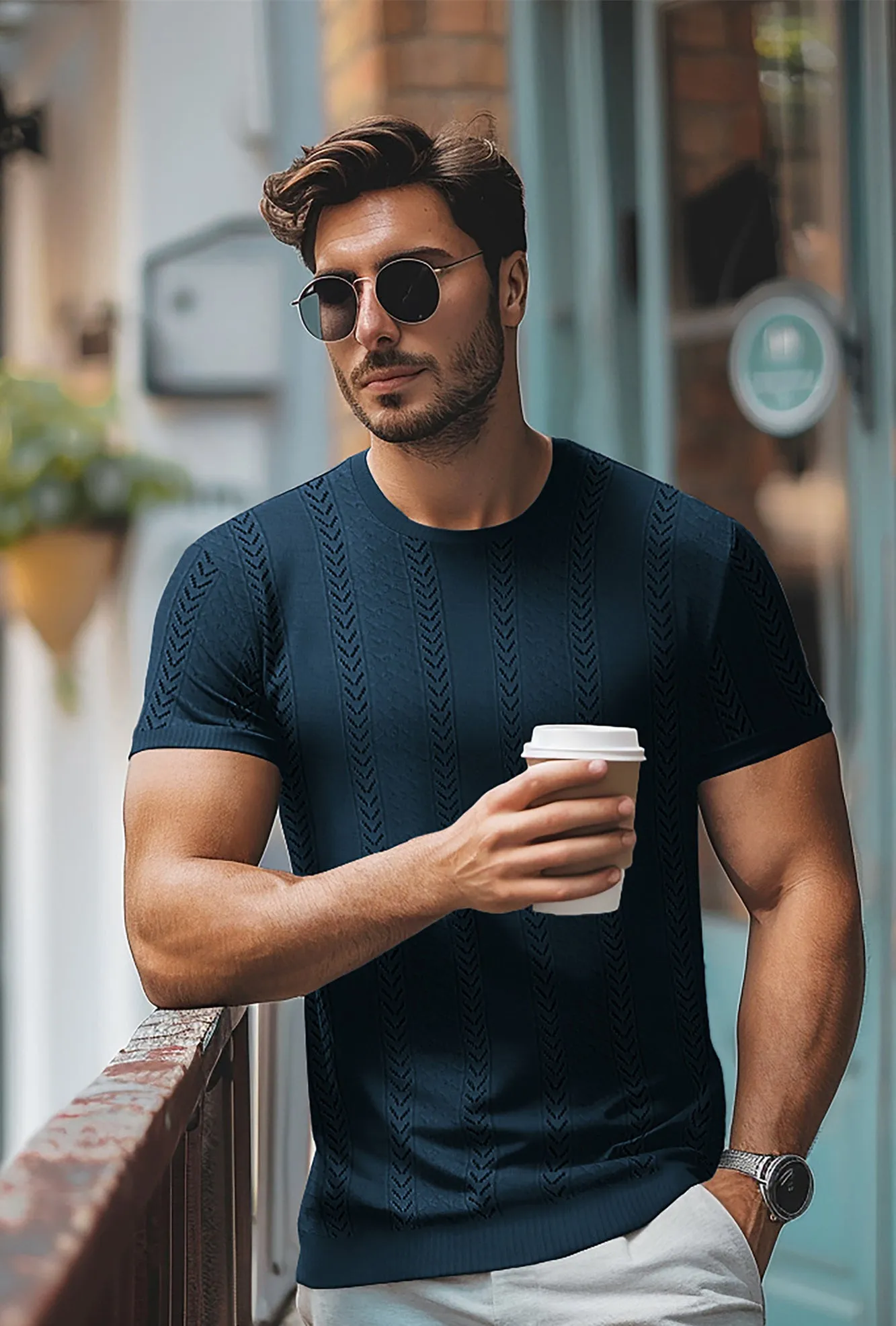 Men's Casual Knit Short Sleeve Crewneck Hollow Out Knitted Pullover T-Shirts sold by Paul Jones product image thumbnail 2