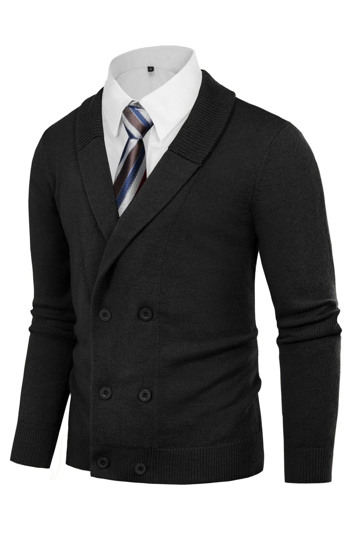 Men's Shawl Collar Cardigan Sweater Double Breasted Slim Fit Knitted Sweater sold by Paul Jones product image thumbnail 4