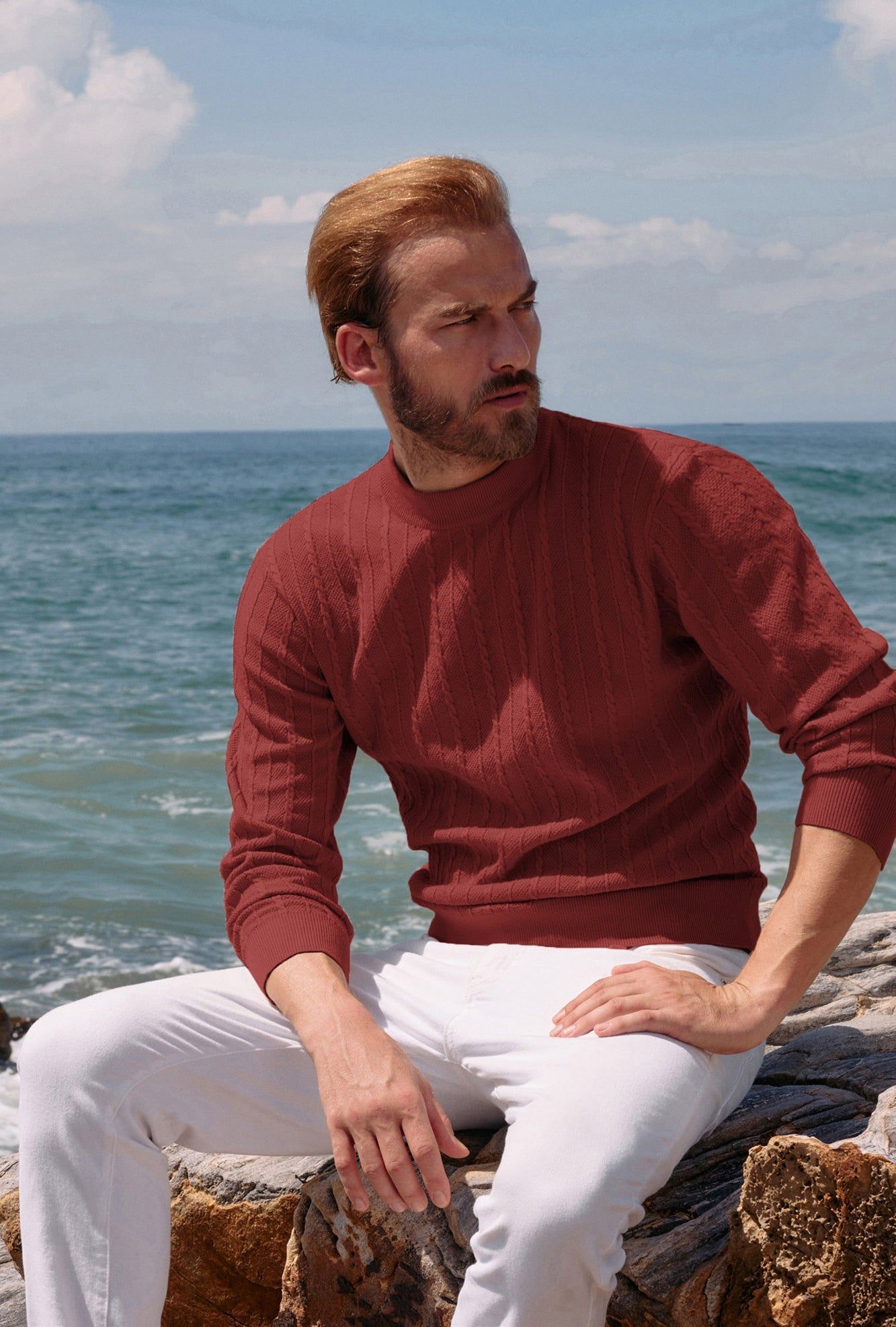 Men's Casual Cable Knitted Sweater Mock Turtleneck Pullover Sweaters sold by Paul Jones