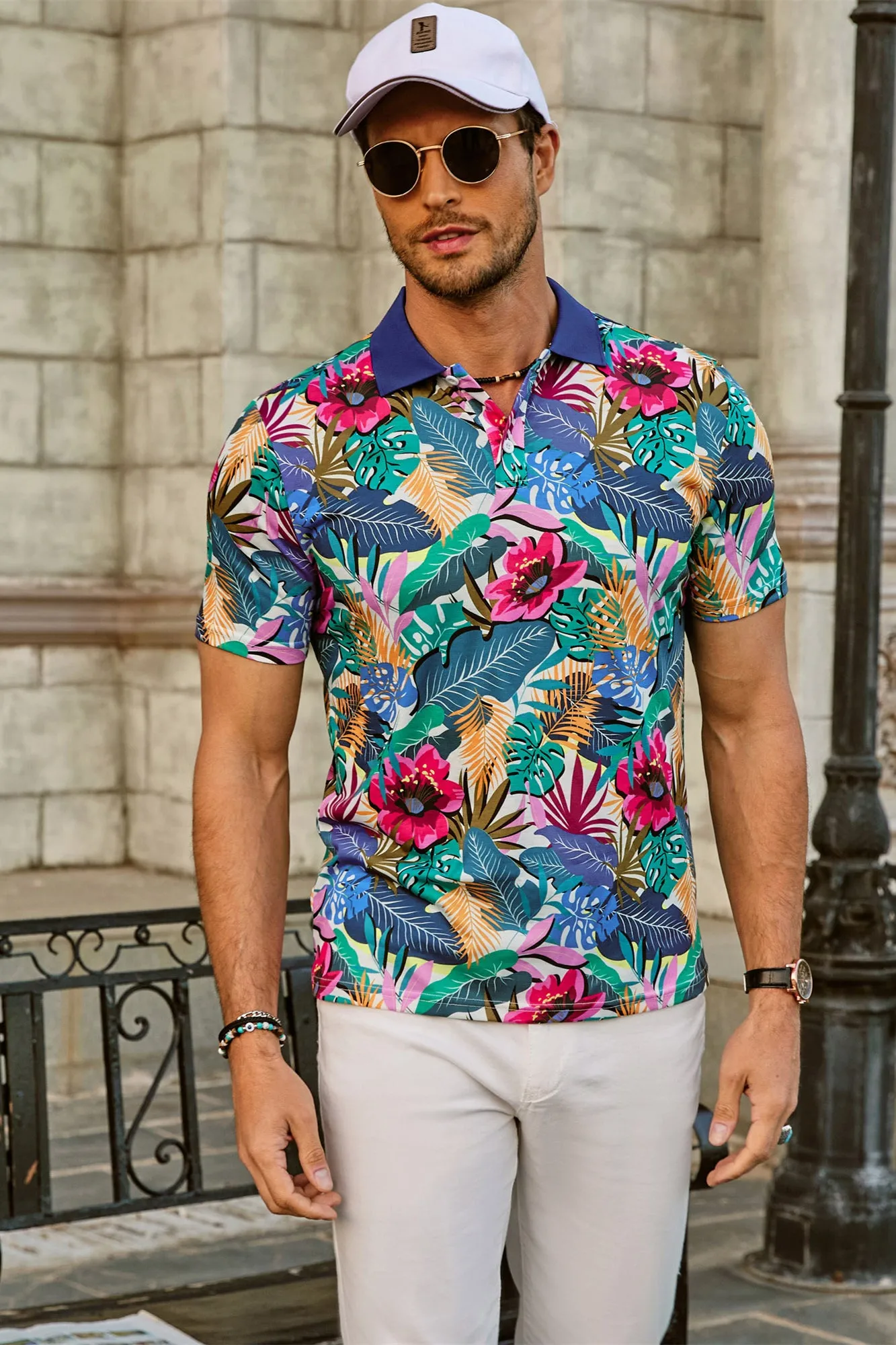 Mens Flower Polo Shirts Vintage Print Casual Tee Pullover Shirts for Summer sold by Paul Jones