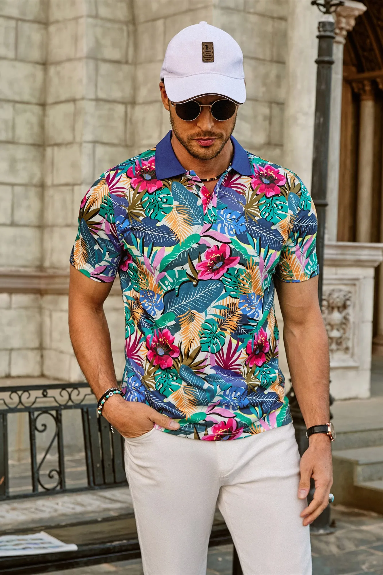 Mens Flower Polo Shirts Vintage Print Casual Tee Pullover Shirts for Summer sold by Paul Jones product image thumbnail 2