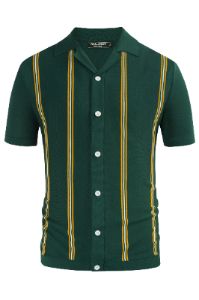Men's Vintage Striped Polo Cardigans Shirts Casual Short Sleeve Knitwear sold by Paul Jones