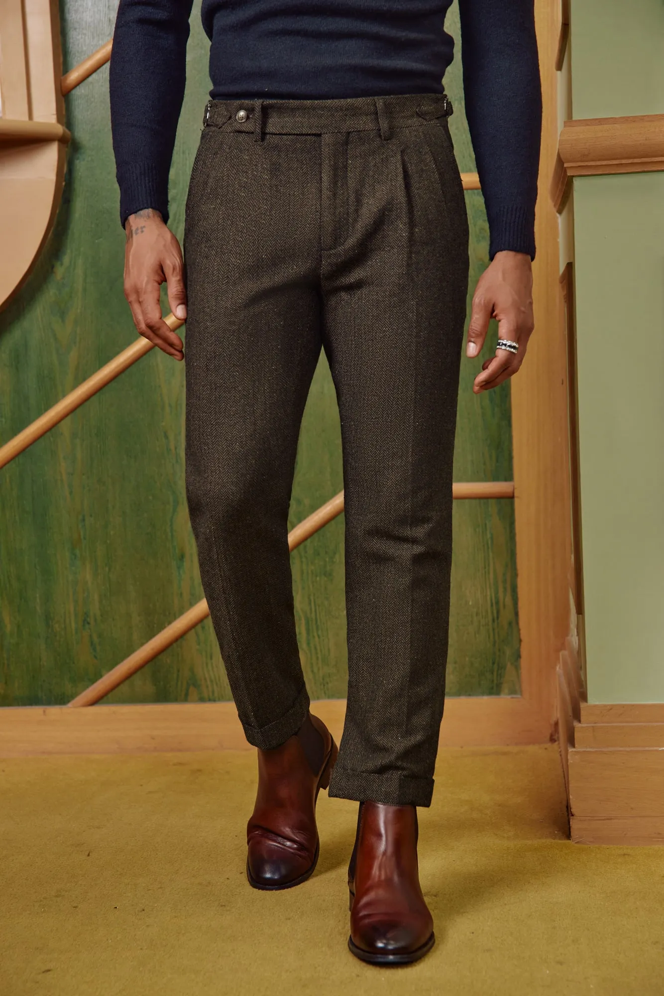 Men Herring Bone Textured Blazer Coat Notch Lapel Two-Button Coat and pant sold by Paul Jones product image thumbnail 2