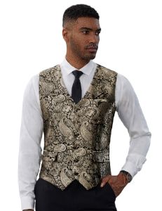 Mens Vests Paisley Floral Jacquard Necktie Pocket Square Cufflinks 4PCS Suit Vests Set for Tuxedo Wedding sold by Paul Jones
