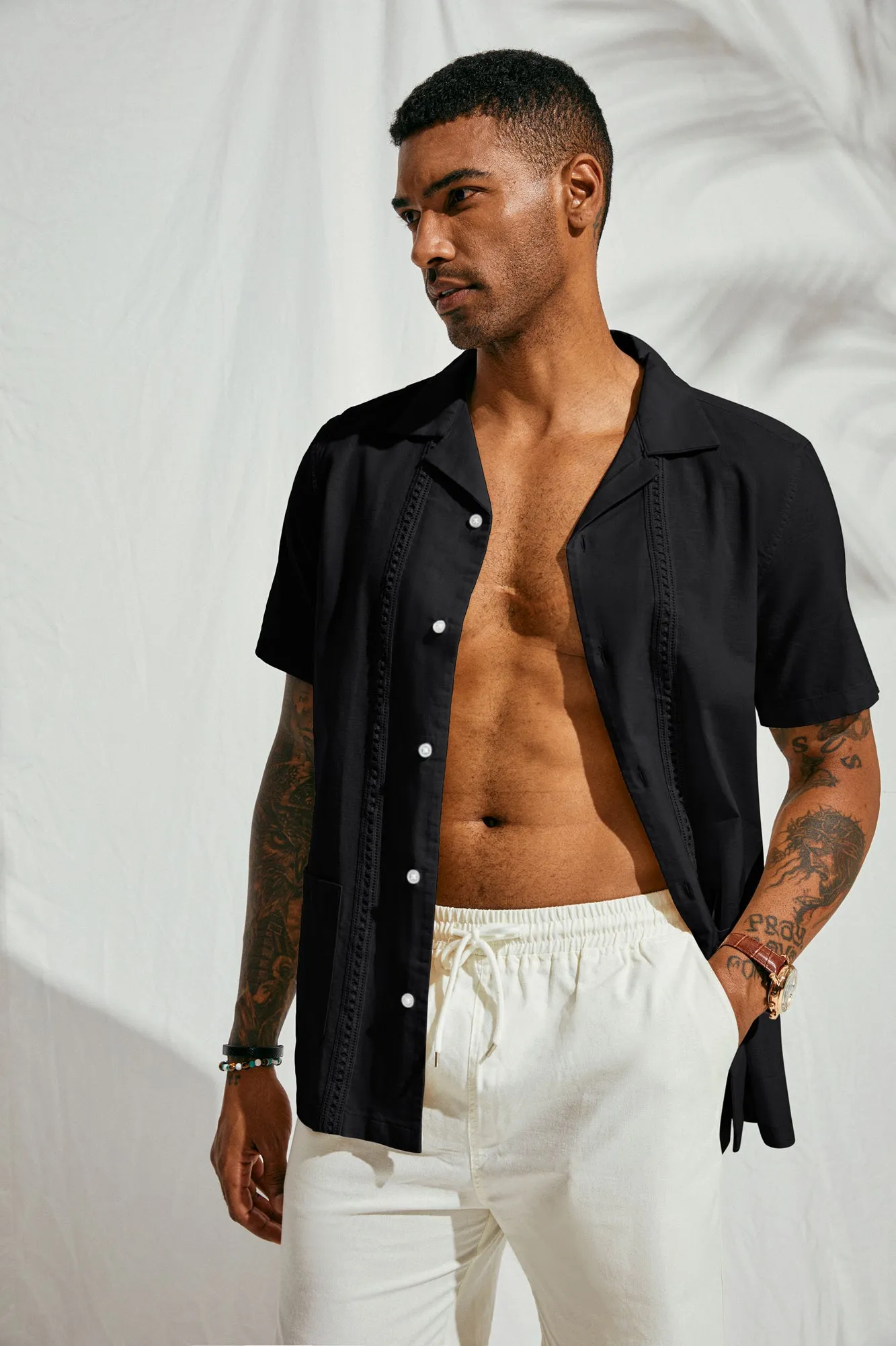 Mens Casual Button Down Shirts Linen Cuban Guayabera Beach Shirt sold by Paul Jones product image thumbnail 5