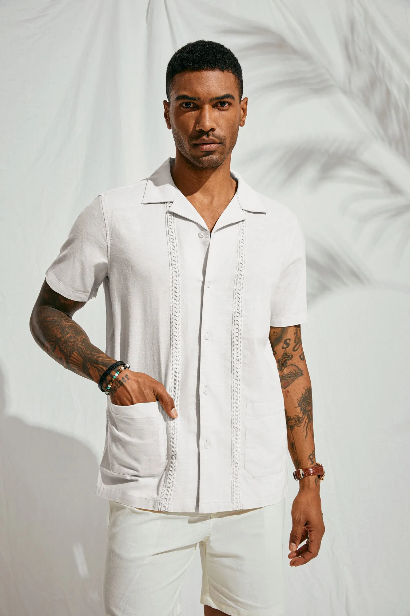 Mens Casual Button Down Shirts Linen Cuban Guayabera Beach Shirt sold by Paul Jones product image thumbnail 2