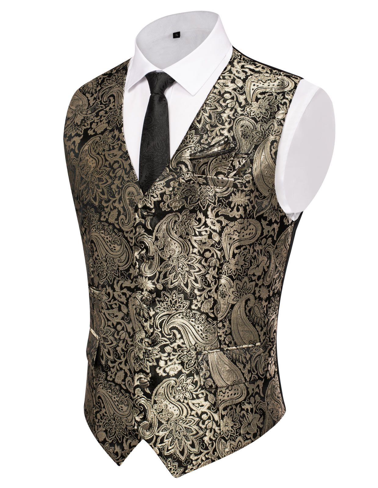 JOGAL Men's 4pc Tuxedo Vest Suit Vest Paisley Vest Set With Bow