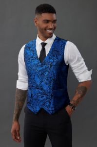 Mens Vests Paisley Floral Jacquard Necktie Pocket Square Cufflinks 4PCS Suit Vests Set for Tuxedo Wedding sold by Paul Jones