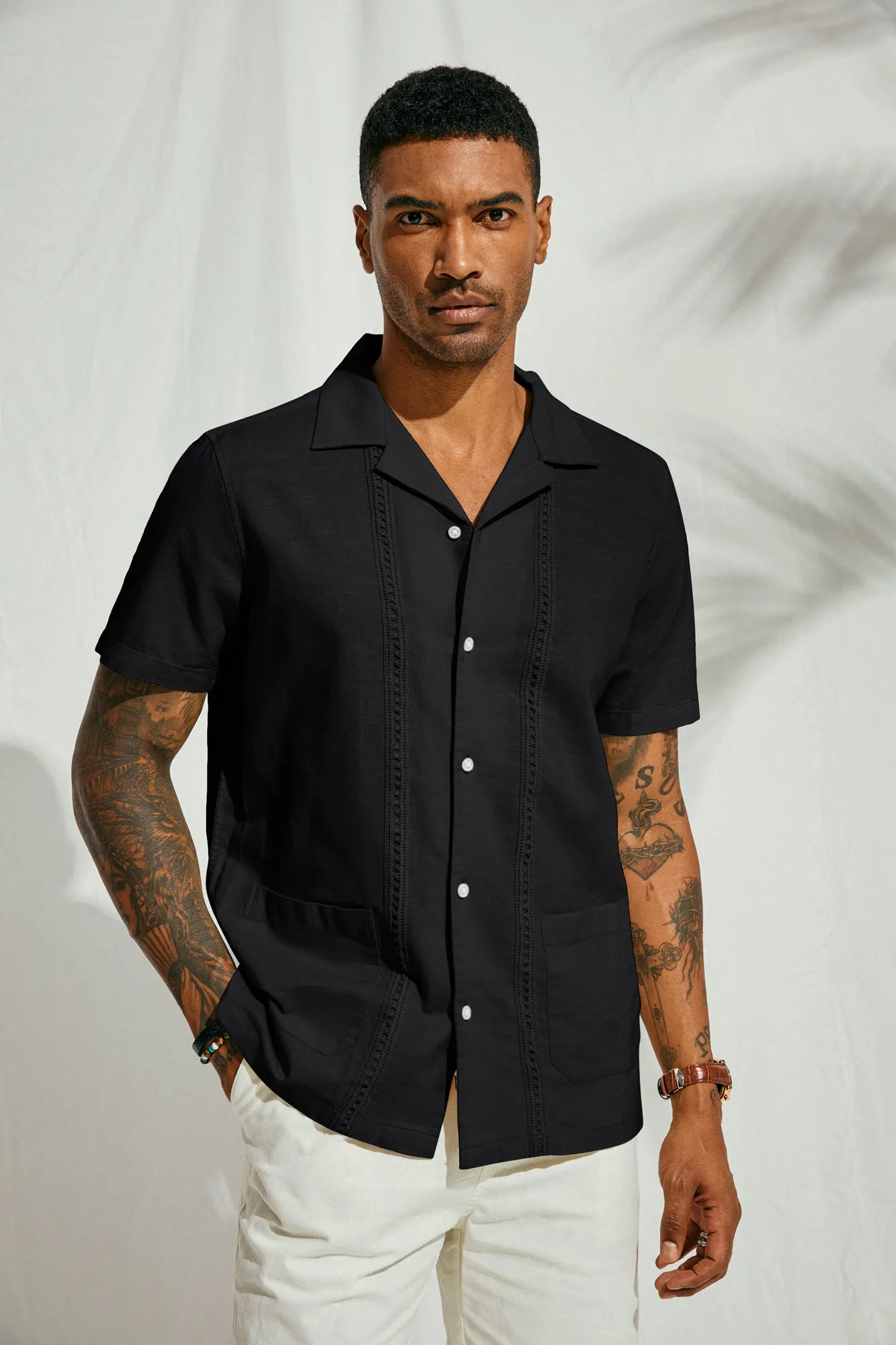 Mens Casual Button Down Shirts Linen Cuban Guayabera Beach Shirt sold by Paul Jones