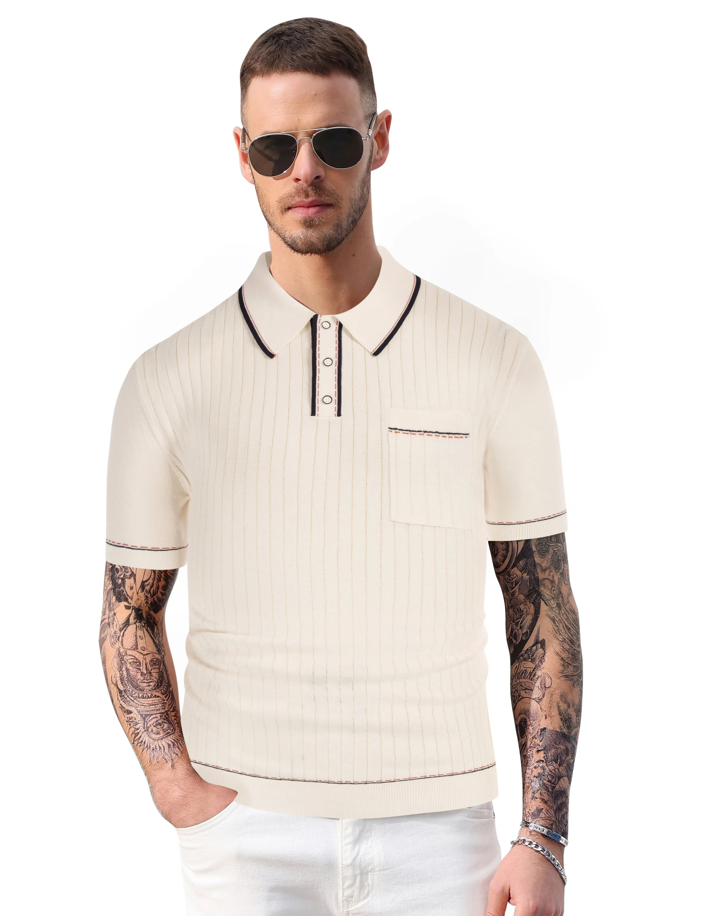 Men's Short Sleeve Knit Button Polo Shirts Leisure Pullover Golf Shirt with Pockets sold by Paul Jones product image thumbnail 5