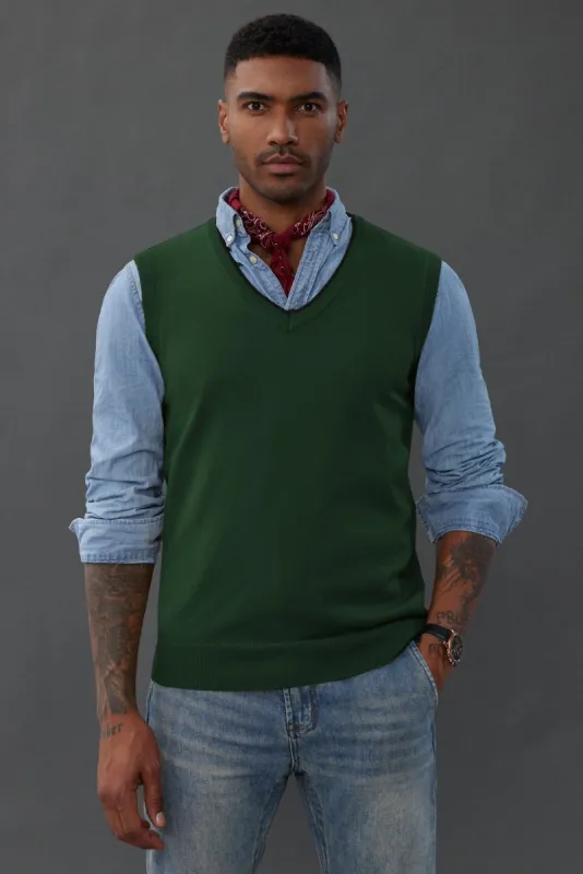 Mens Sweater Vest Wool Blended Knitted Vest Sweaters V-Neck Sleeveless Pullover Vest sold by Paul Jones