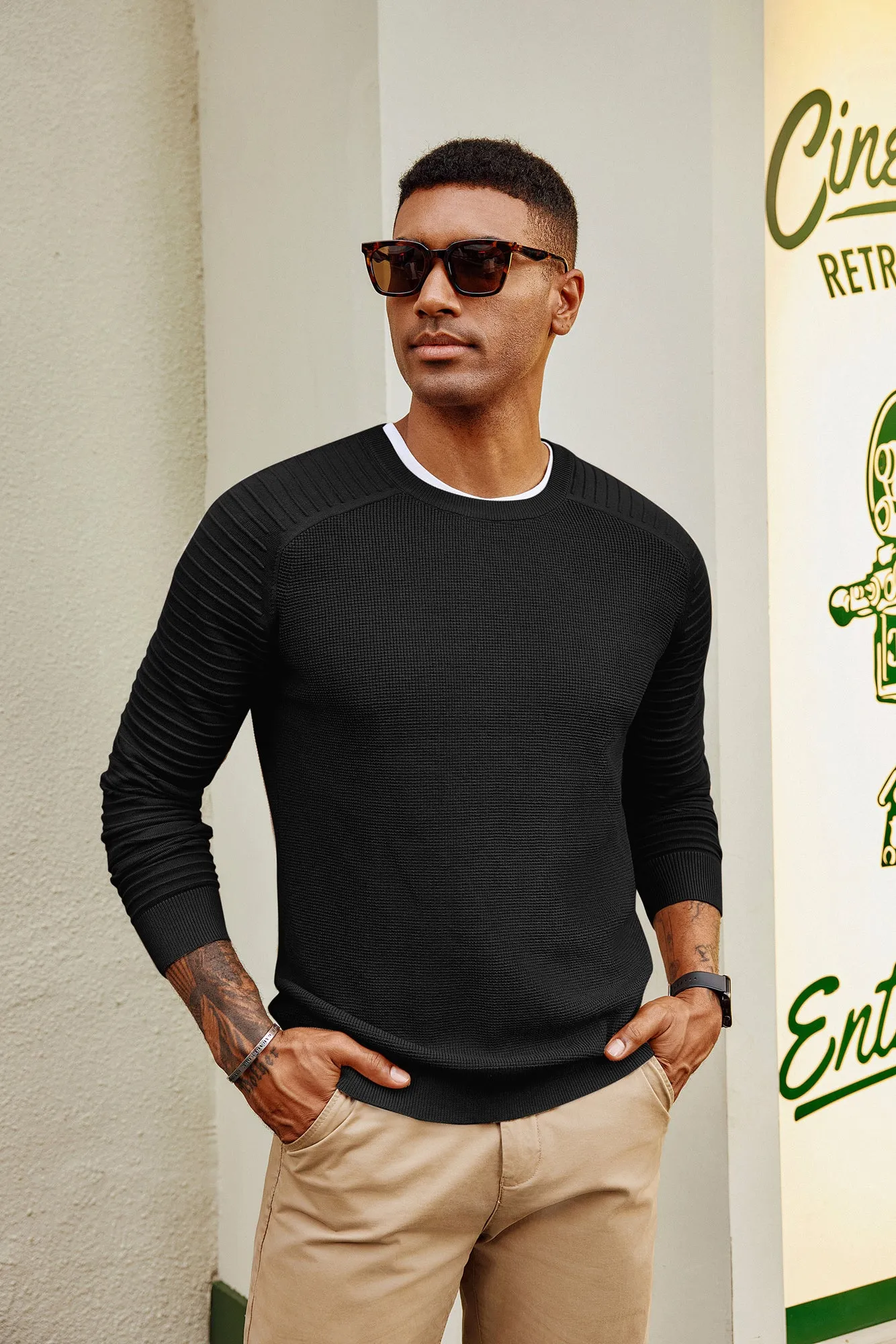 Men Textured Sweater Long Raglan Sleeve Crew Neck Pullover Knitwear sold by Paul Jones product image thumbnail 5