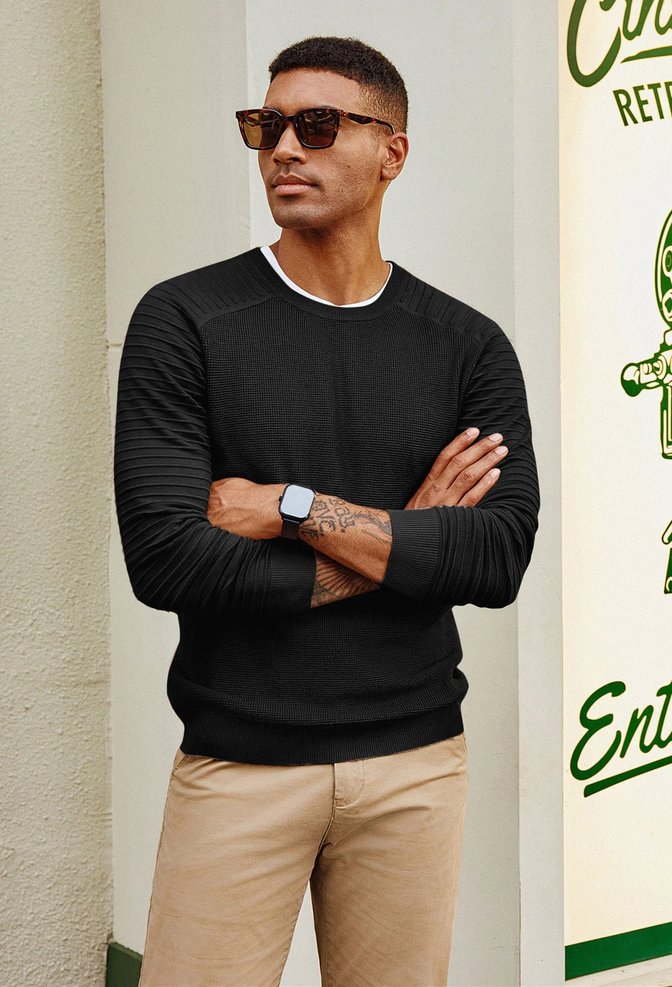 Men Textured Sweater Long Raglan Sleeve Crew Neck Pullover Knitwear sold by Paul Jones product image thumbnail 4