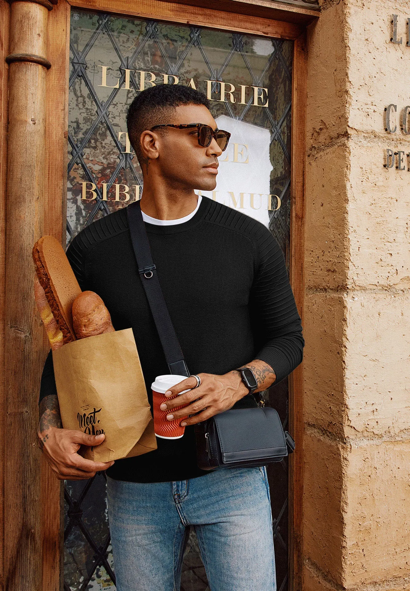 Men Textured Sweater Long Raglan Sleeve Crew Neck Pullover Knitwear sold by Paul Jones