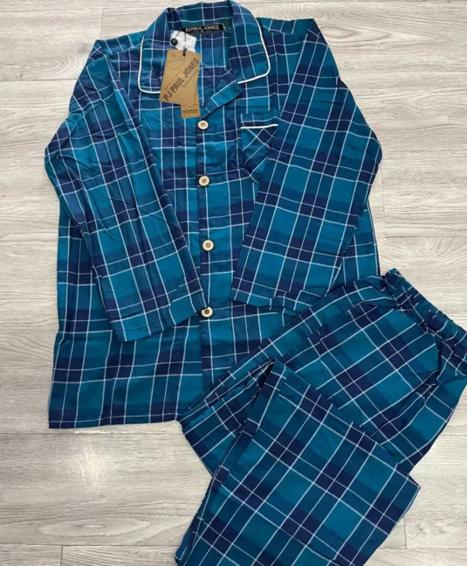 PJ PAUL JONES Mens Pajamas Set Soft Cotton Notched Collar Pajamas for Men Long Sleeve Mens Sleepwear with Pockets sold by Paul Jones