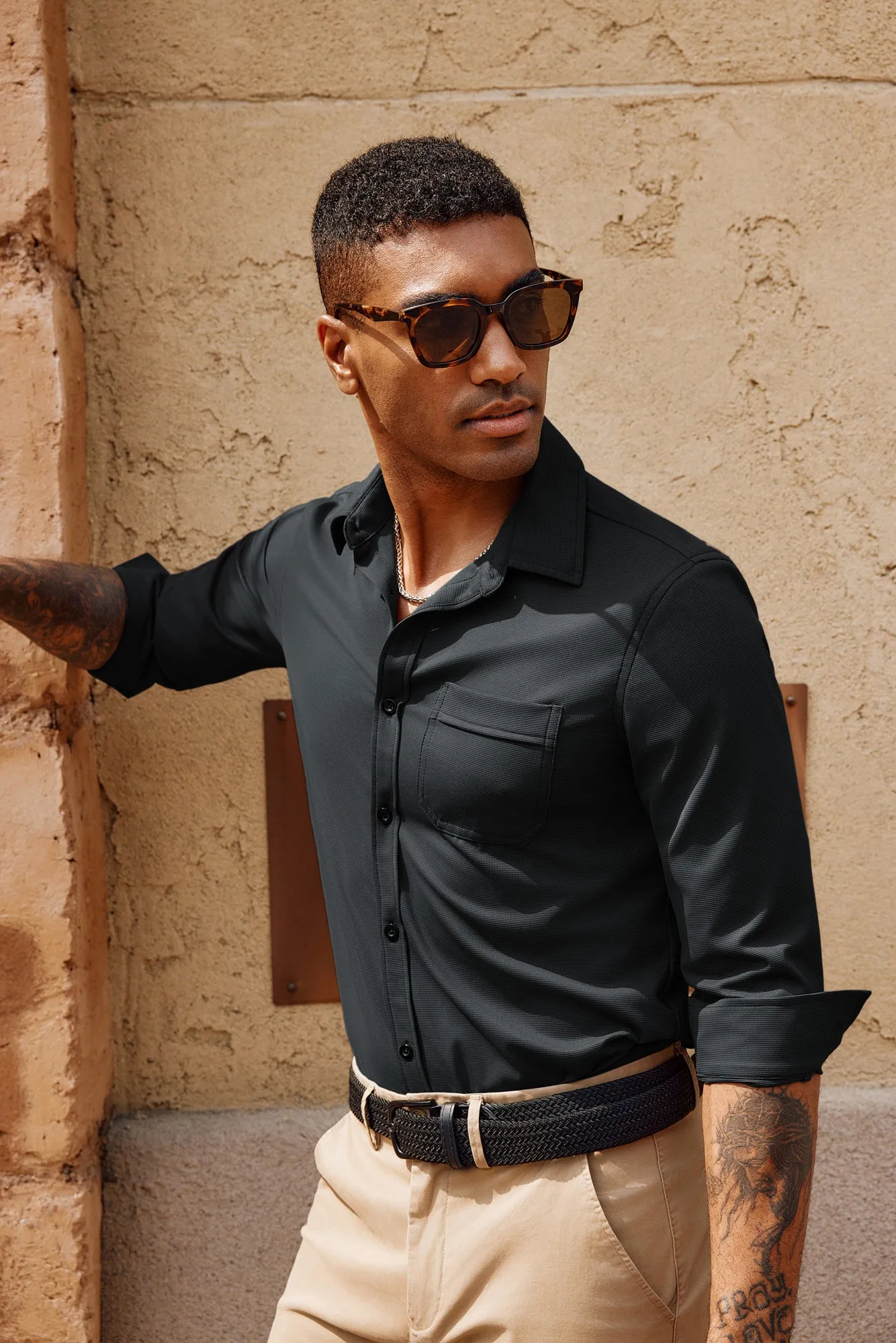 Men Curved Hem Shirt Casual Long Sleeve Classic Collar Button-up Tops sold by Paul Jones product image thumbnail 4