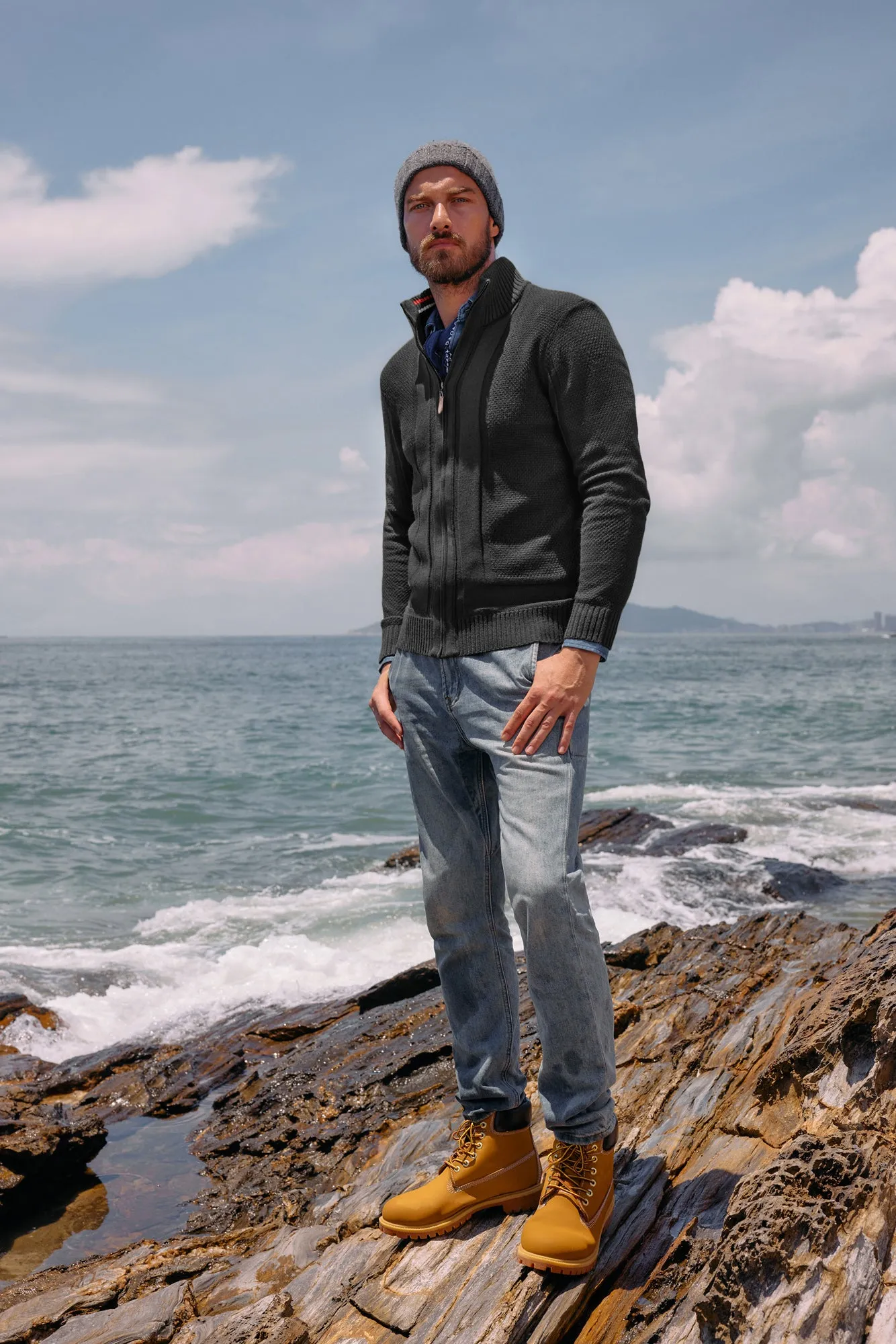 Mens Stand Collar Full Zip Cardigan Sweater Vintage Geometric Sweaters sold by Paul Jones product image thumbnail 5