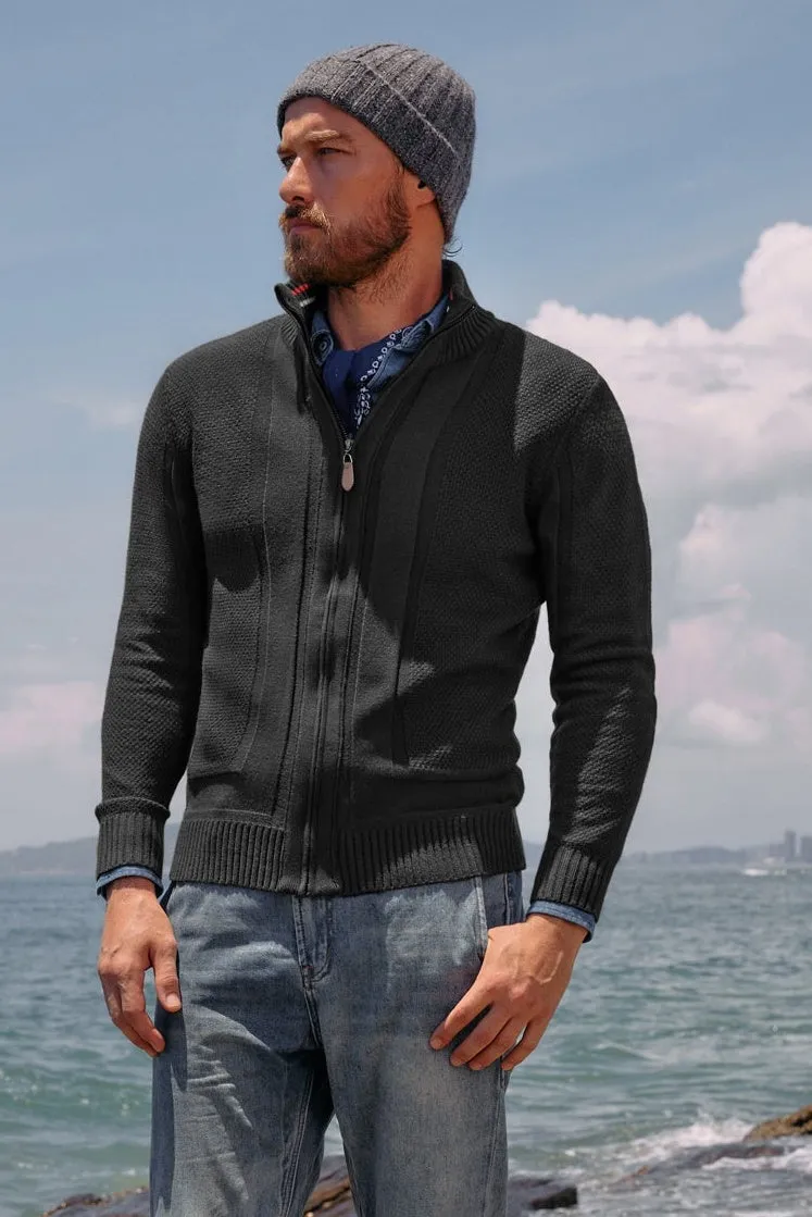 Mens Stand Collar Full Zip Cardigan Sweater Vintage Geometric Sweaters sold by Paul Jones