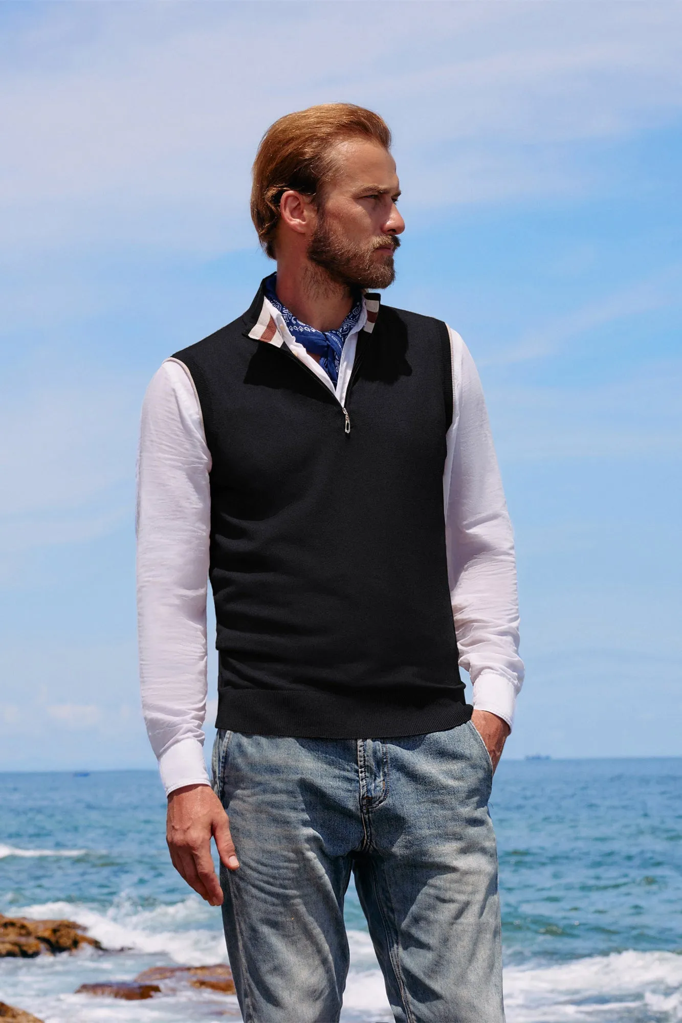 Men's Stand Collar Sweater Vest Sleeveless Zip-up Neck Pullover Knitwear sold by Paul Jones product image thumbnail 2
