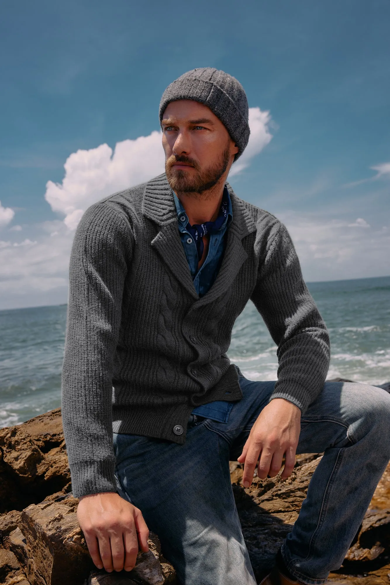 Men's Shawl Collar Cardigan Sweater Casual Button Down Cable Knitted Sweaters sold by Paul Jones