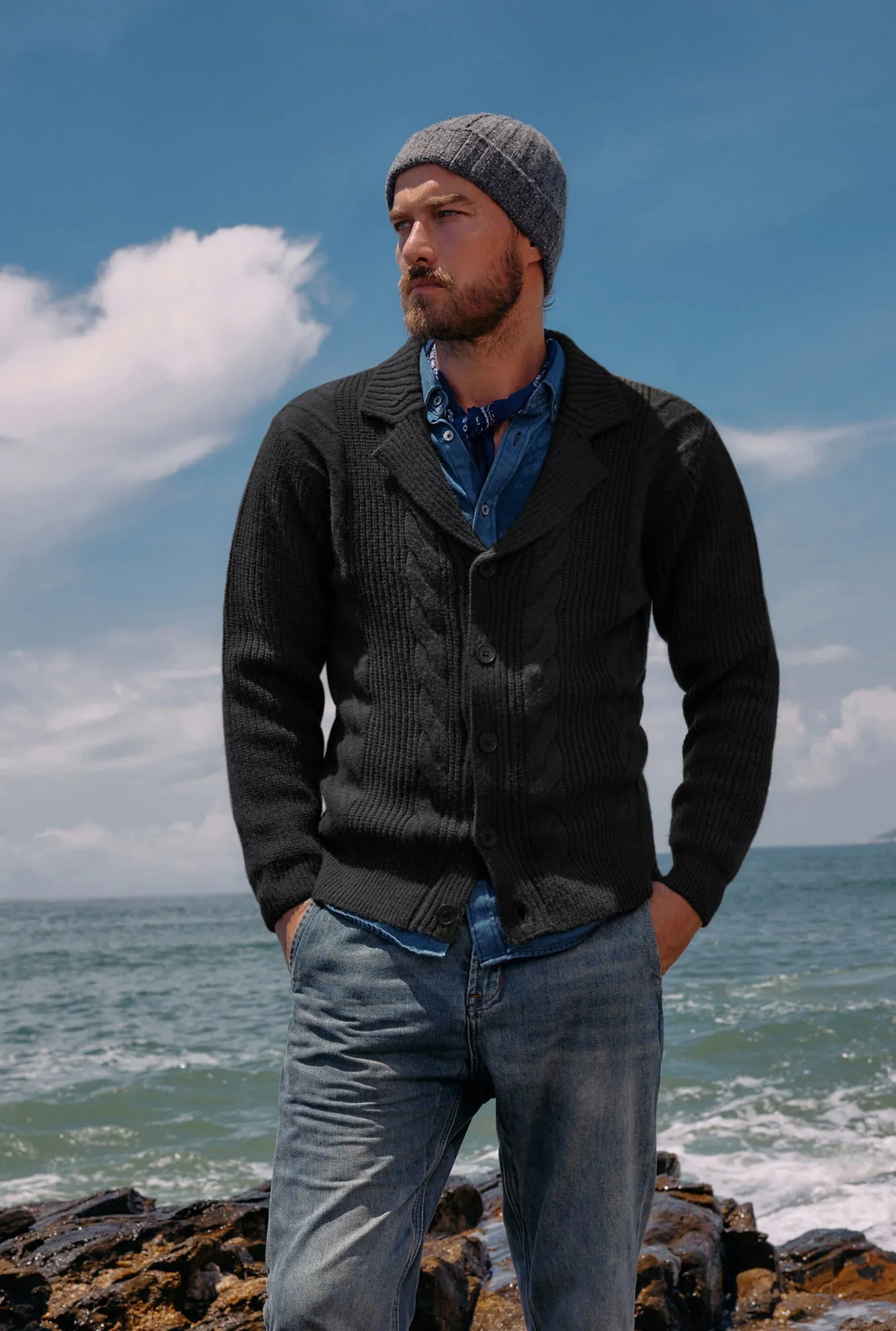 Men's Shawl Collar Cardigan Sweater Casual Button Down Cable Knitted Sweaters sold by Paul Jones product image thumbnail 5