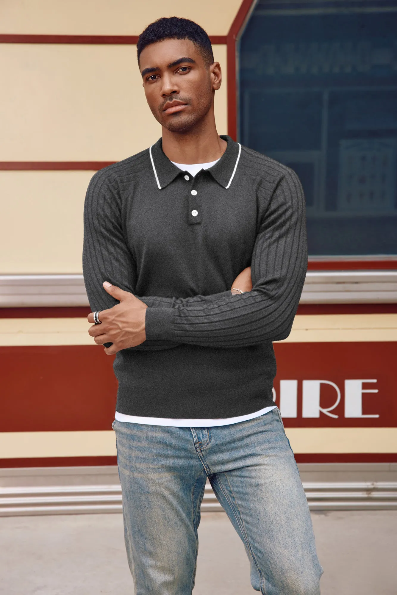 Men's Pullover Sweater Casual Raglan Sleeves Knit Polo Sweater sold by Paul Jones product image thumbnail 2