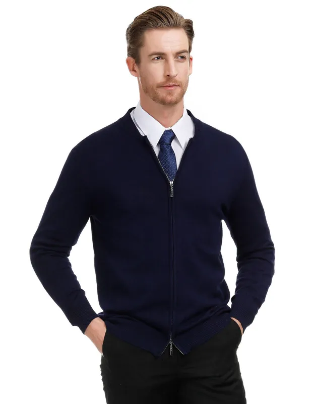 Men Slim Fit Long Sleeve Stand Collar Two-Way Zipper Knitting Baseball Casual Jacket sold by Paul Jones