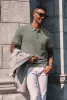Mens Knitted Polo Shirts Short Sleeve Textured Pullover Golf Polo Casual T Shirts sold by Paul Jones