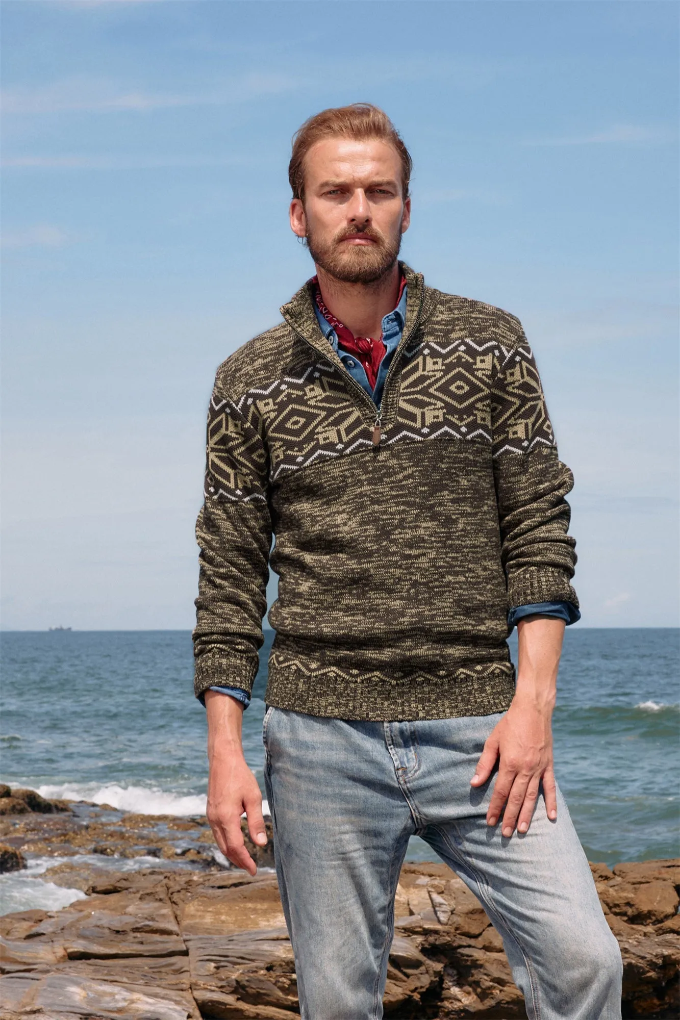 Men's Sweater Mock Neck Sweater Fair Isle Pattern Pullover Casual Sweater sold by Paul Jones product image thumbnail 2