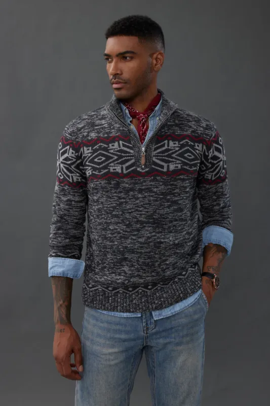 Men's Sweater Mock Neck Sweater Fair Isle Pattern Pullover Casual Sweater sold by Paul Jones