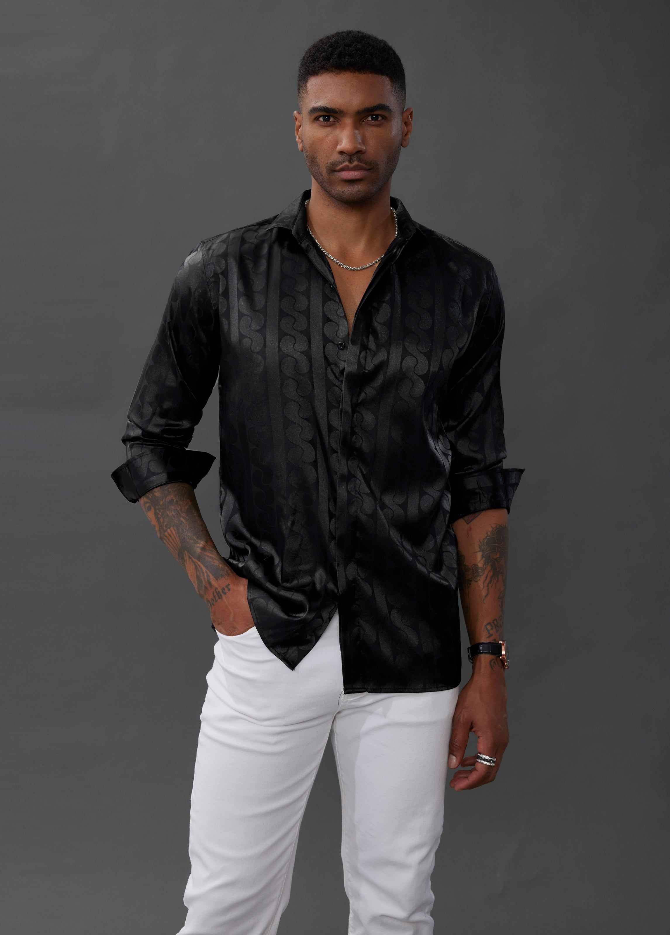 Mens Metallic Dress Shirts Long Sleeve Button Down 70s Disco Cardigans Shirt Party Costume sold by Paul Jones