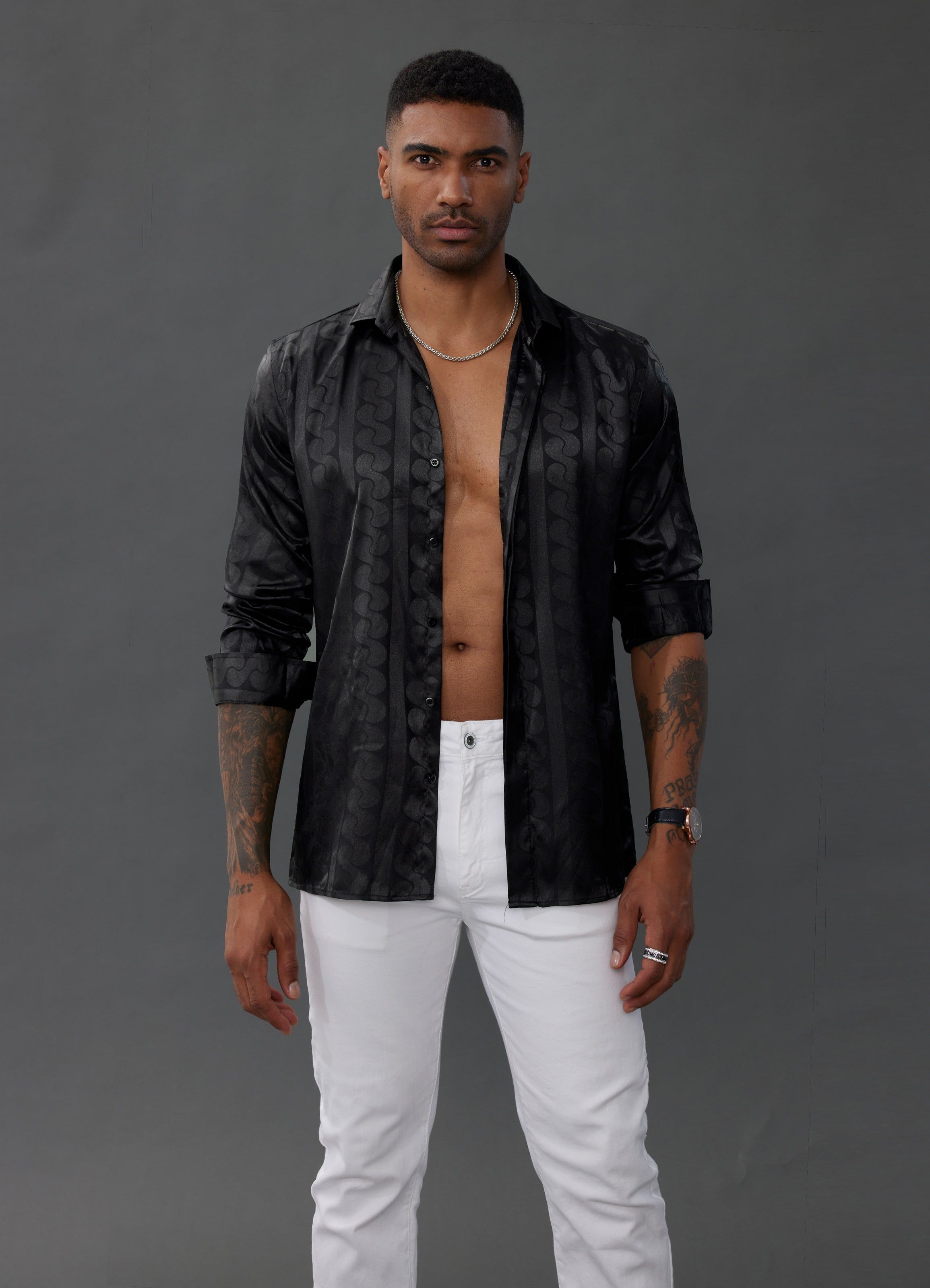 Mens Metallic Dress Shirts Long Sleeve Button Down 70s Disco Cardigans Shirt Party Costume sold by Paul Jones product image thumbnail 4