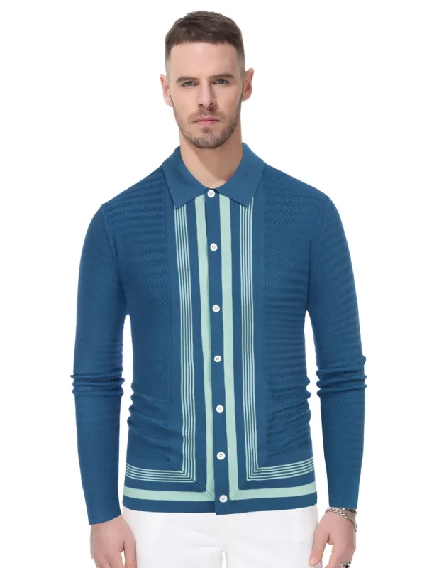 Mens Long Sleeve Button Down Knitted Cardigan Sweaters Stripe Polo Cardigans Casual Shirts sold by Paul Jones