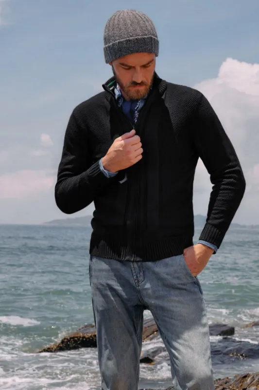 Mens Stand Collar Full Zip Cardigan Sweater Retro Geometric Sweaters sold by Paul Jones