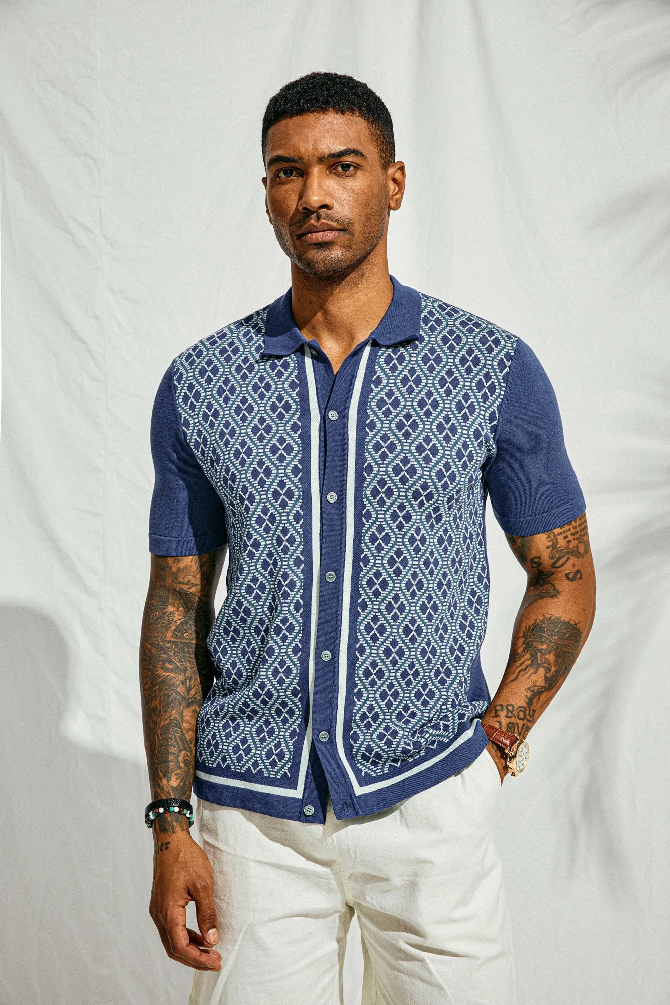 Men's Polo Shirts 70s Vintage Shirts Contrast Knitted Polo Cardigan Shirts sold by Paul Jones product image thumbnail 2