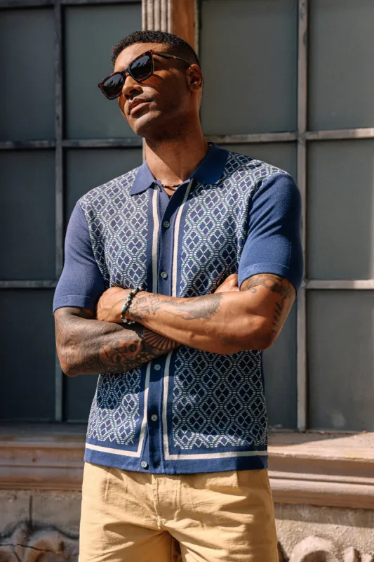 Men's Polo Shirts 70s Vintage Shirts Contrast Knitted Polo Cardigan Shirts sold by Paul Jones
