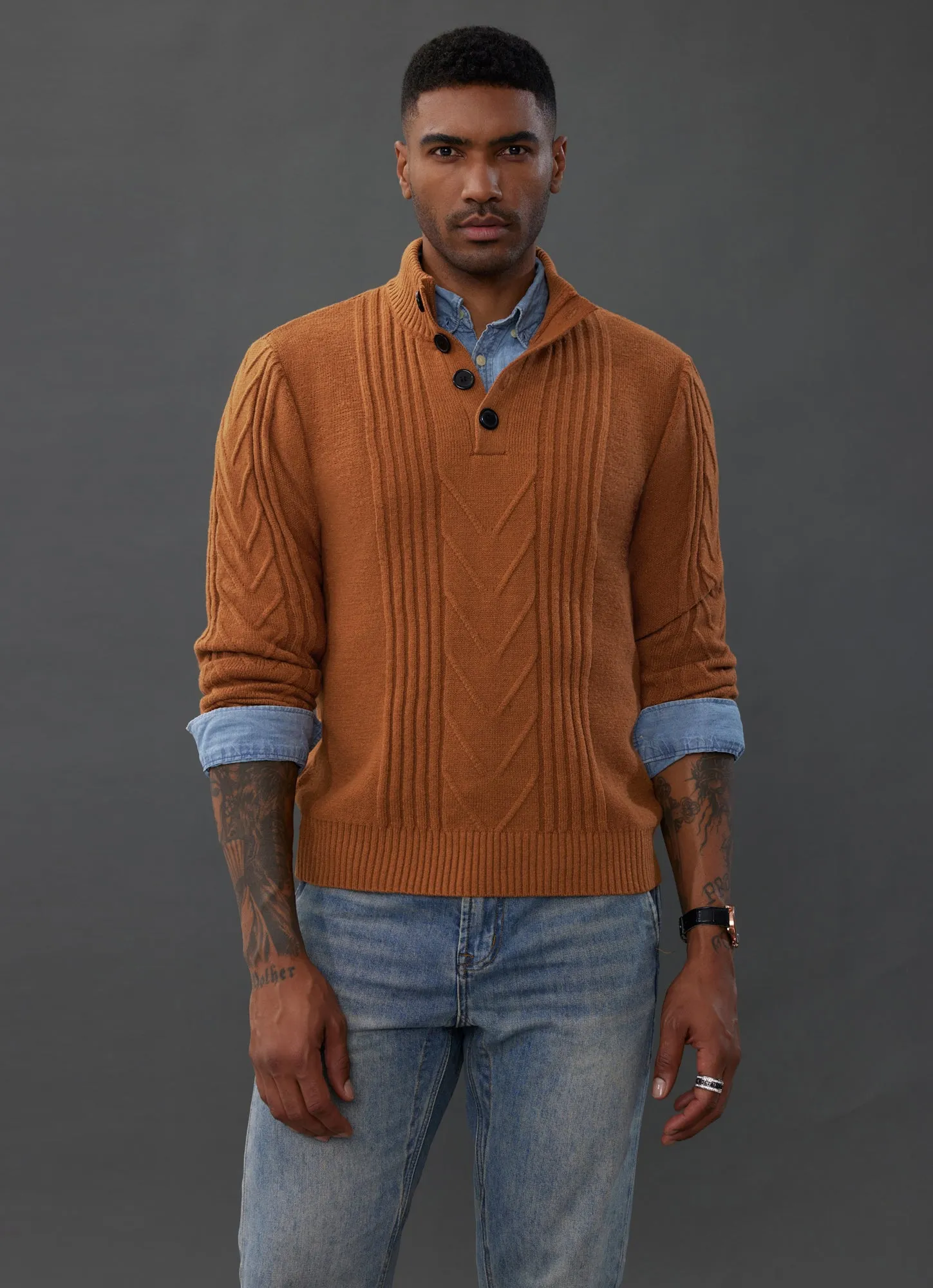 Men's Cable Knit Henley Pullover Sweater Thermal Jumper Sweater sold by Paul Jones product image thumbnail 2