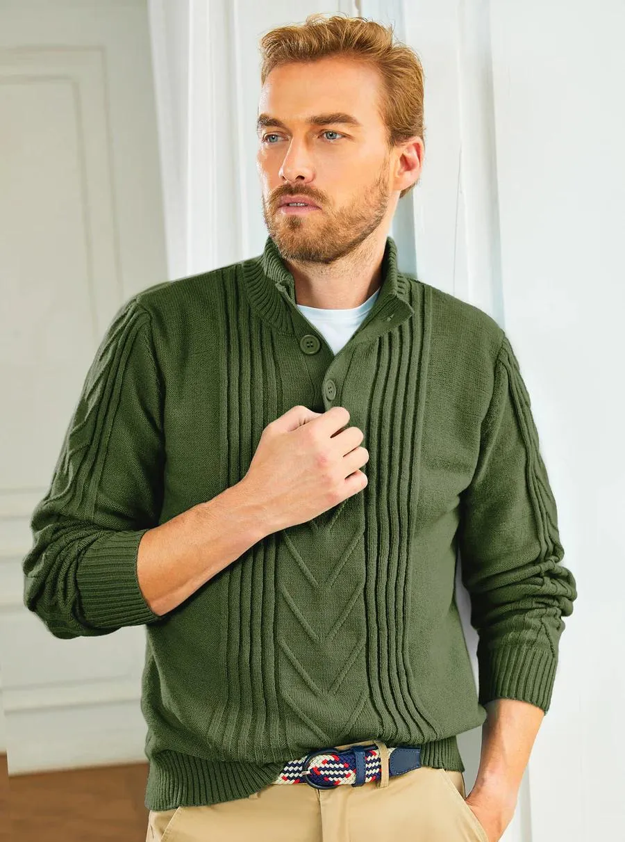 Men's Cable Knit Henley Pullover Sweater Thermal Jumper Sweater sold by Paul Jones