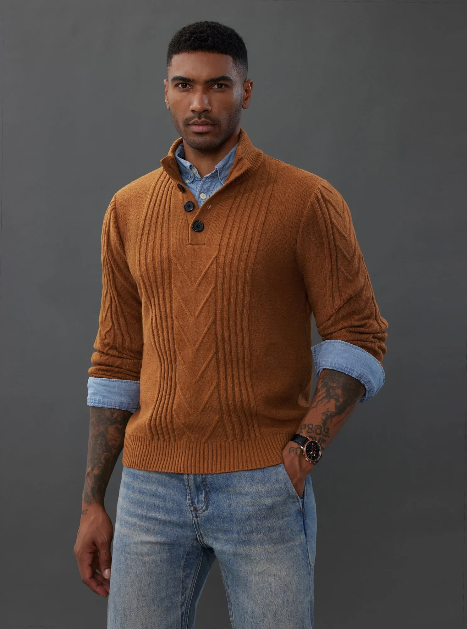 Men's Cable Knit Henley Pullover Sweater Thermal Jumper Sweater sold by Paul Jones product image thumbnail 5
