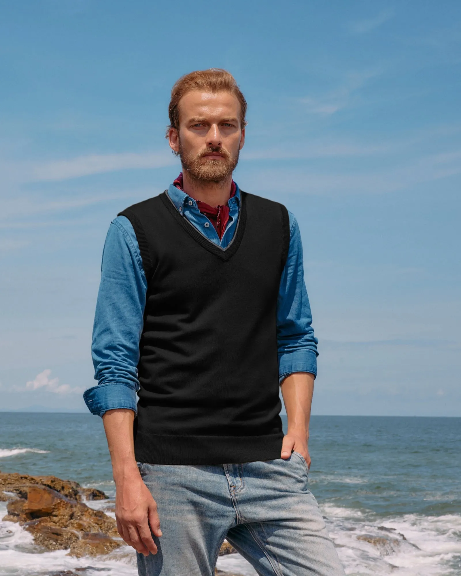 Mens Sweater Vest Wool Blended Knitted Vest Sweaters V-Neck Sleeveless Pullover Vest sold by Paul Jones product image thumbnail 5