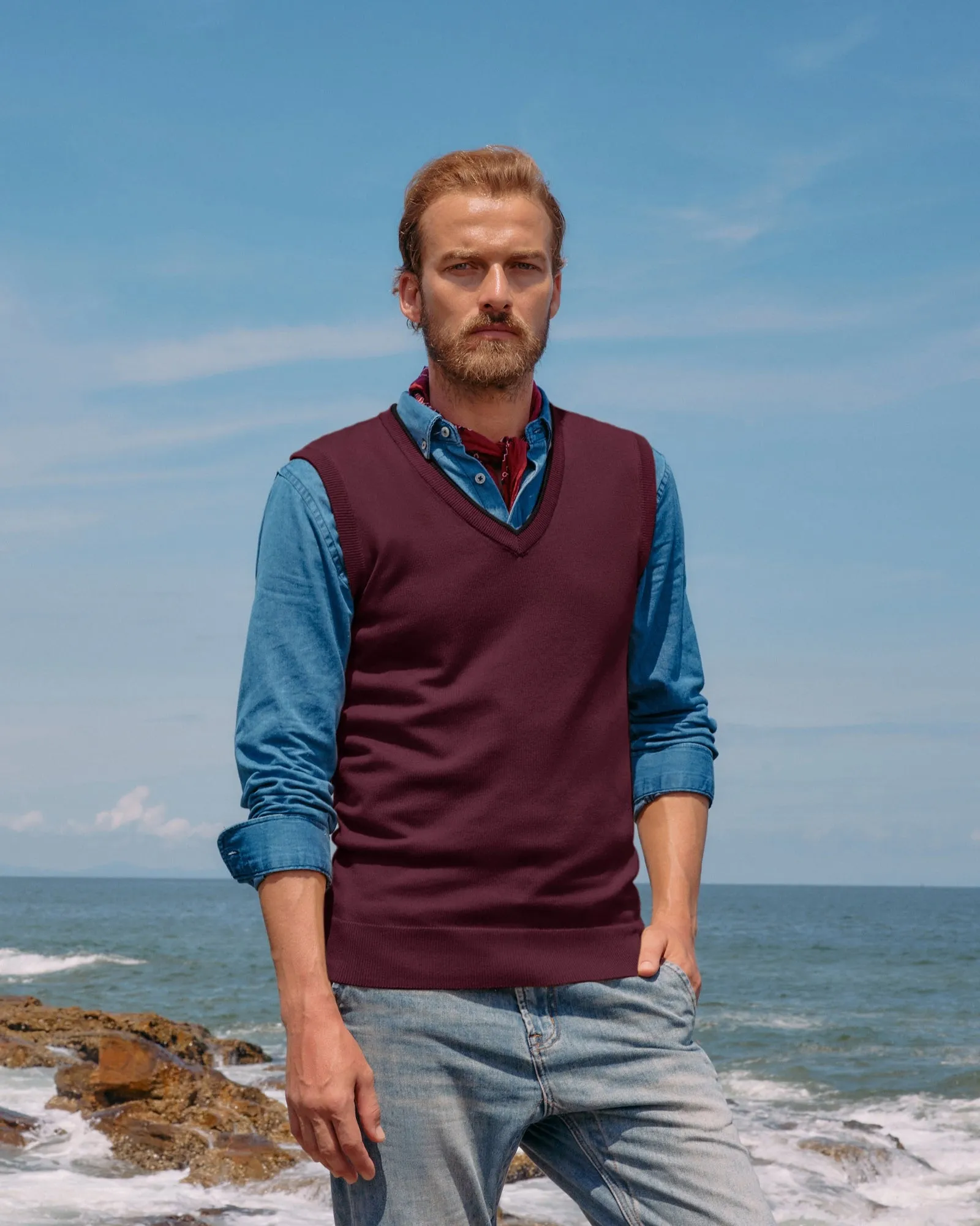 Mens Sweater Vest Wool Blended Knitted Vest Sweaters V-Neck Sleeveless Pullover Vest sold by Paul Jones