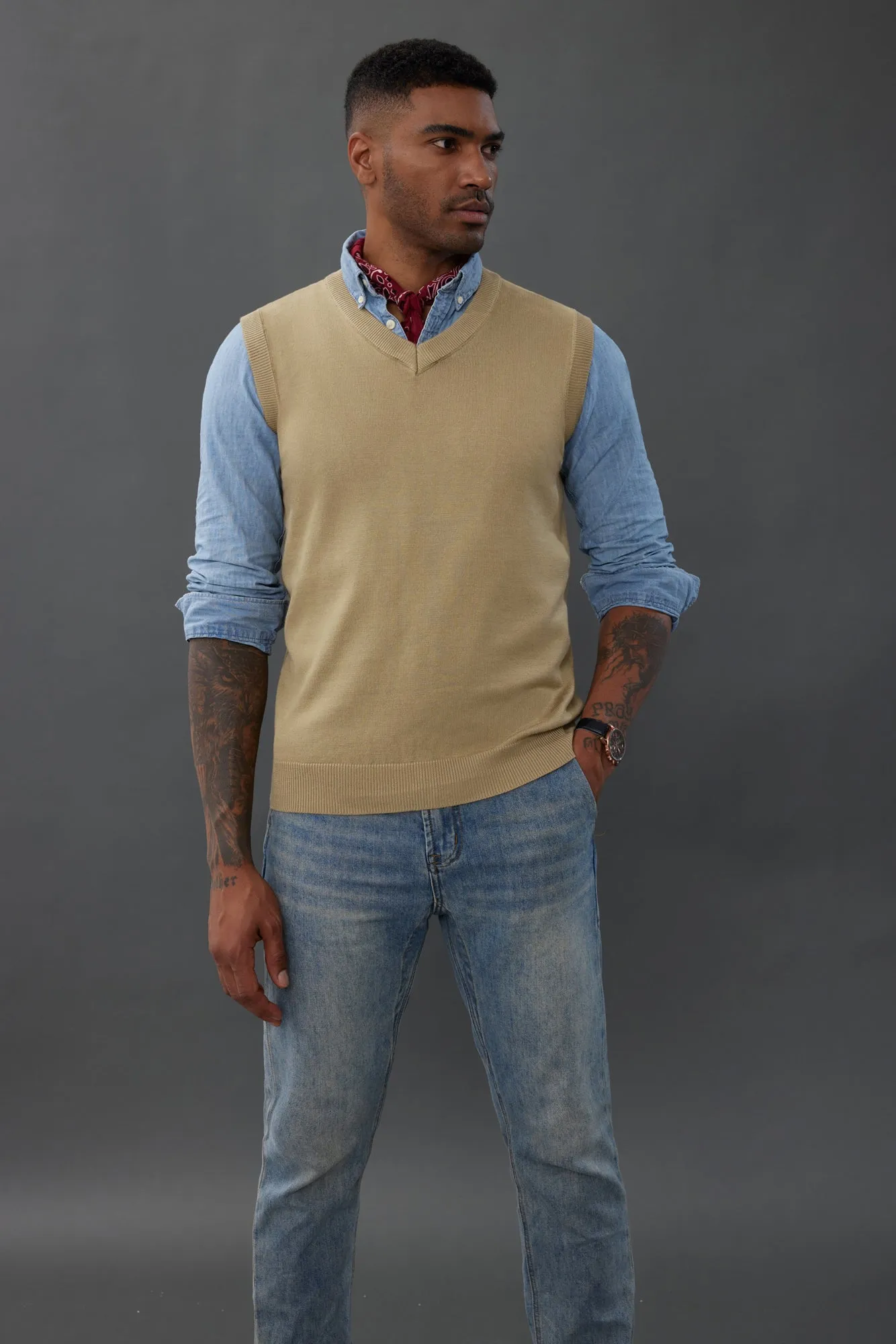 Mens V-Neck Knitted Sweater Vest Solid Plain Sleeveless Pullover Knitwear sold by Paul Jones product image thumbnail 2